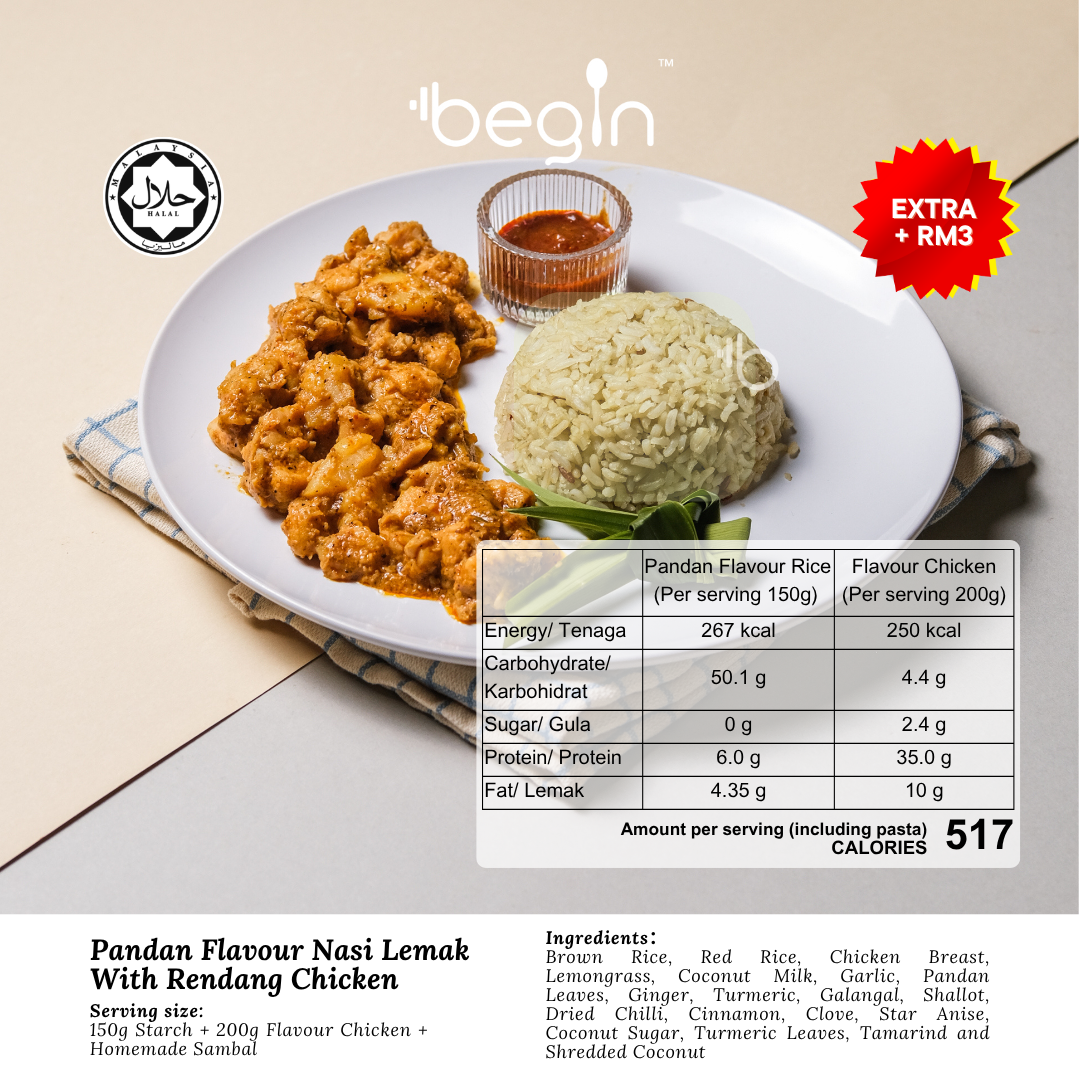*(Merdeka) Pandan Flavour Nasi Lemak with Rendang Chicken