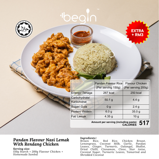 *(Merdeka) Pandan Flavour Nasi Lemak with Rendang Chicken