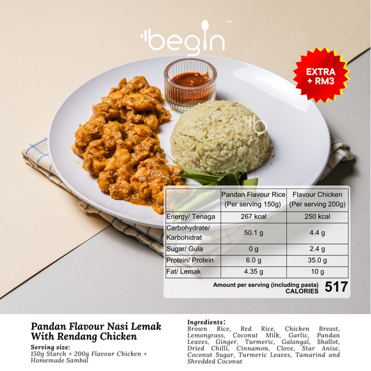 *(Merdeka) Pandan Flavour Nasi Lemak with Rendang Chicken